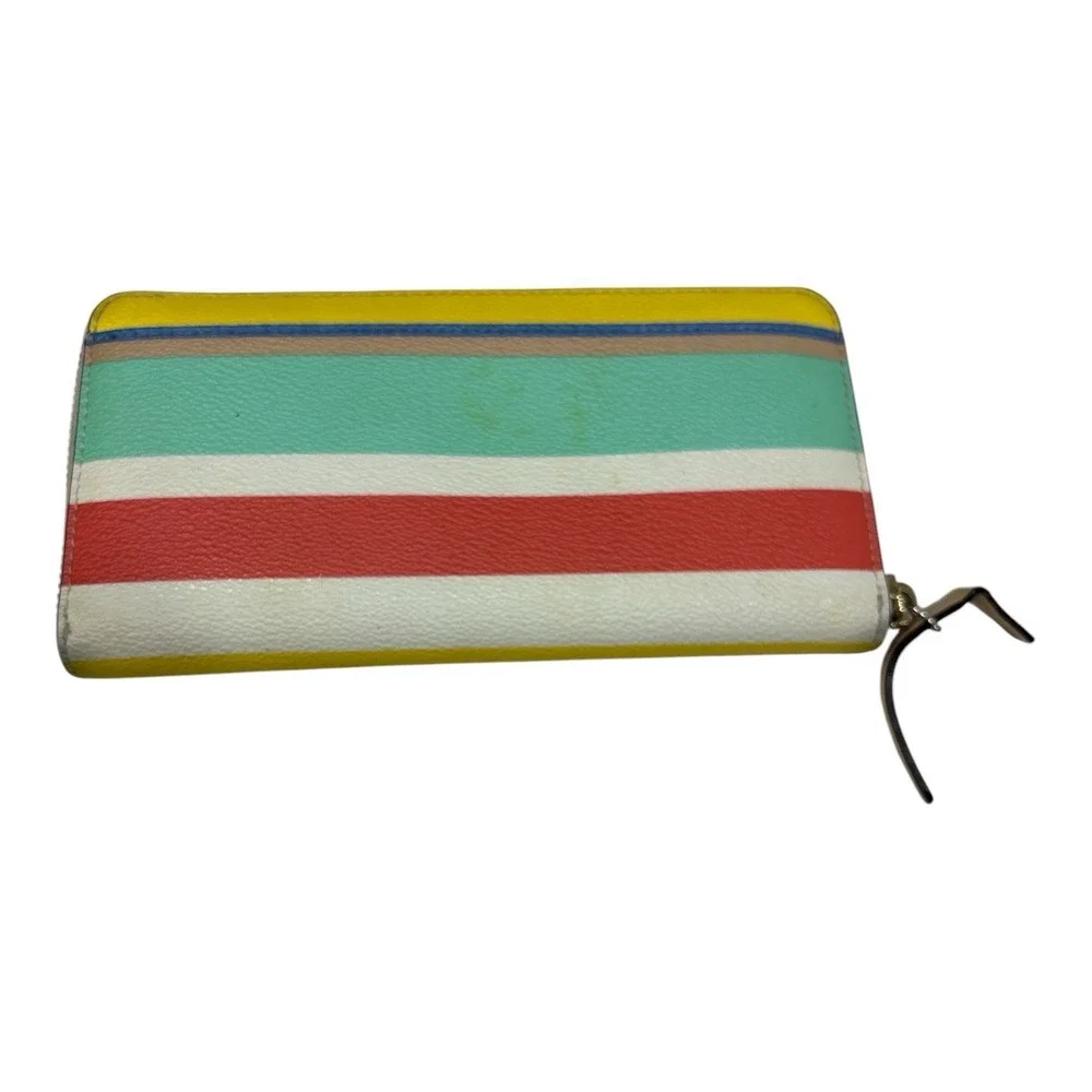 Kate Spade Neda Grove St. Dune Stripe Leather Zip Around Accordion Wallet-Stains